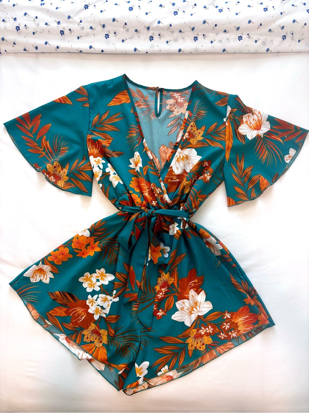 Shein Vacay Floral Print Belted Romper
